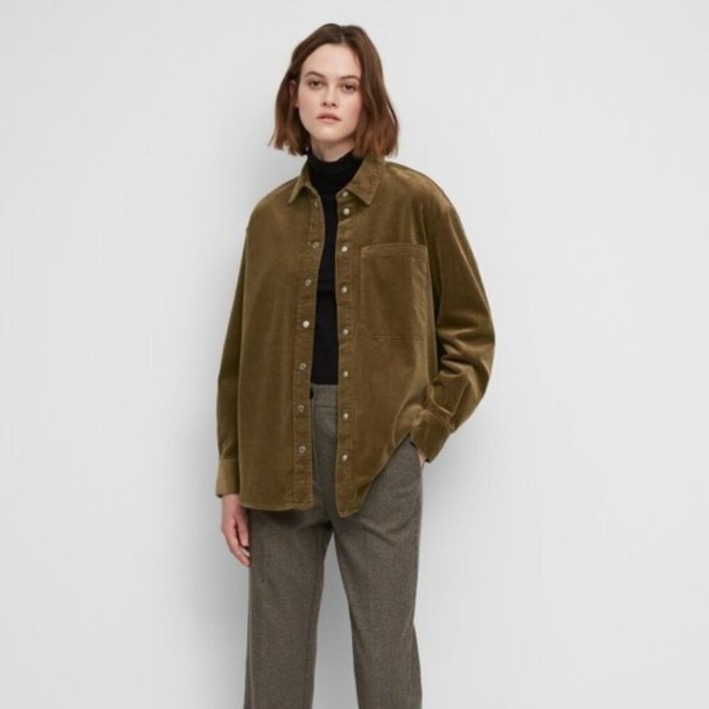 Frank And Oak Organic Cotton Corduroy Oversized Shirt in Brown Size XS